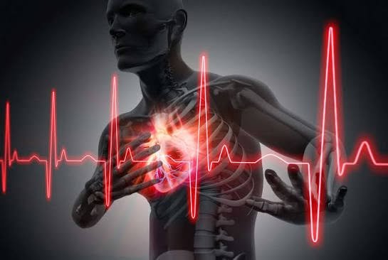 Silhouette humaine avec un cœur lumineux et un tracé d'électrocardiogramme, illustrant les maladies cardiovasculaires